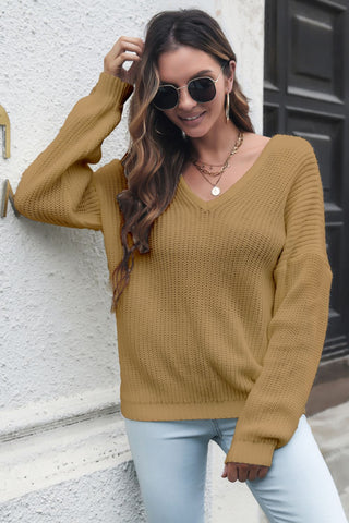 Shop V-Neck Drop Shoulder Sweater Now On Klozey Store - Trendy U.S. Premium Women Apparel & Accessories And Be Up-To-Fashion!