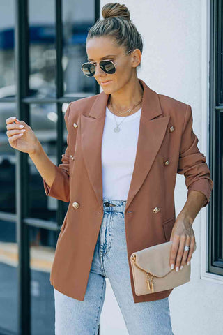 Shop Double-Breasted Lapel Collar Long Sleeve Blazer Now On Klozey Store - Trendy U.S. Premium Women Apparel & Accessories And Be Up-To-Fashion!