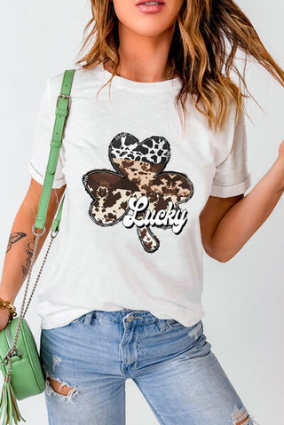 Shop LUCKY Graphic Round Neck T-Shirt Now On Klozey Store - Trendy U.S. Premium Women Apparel & Accessories And Be Up-To-Fashion!