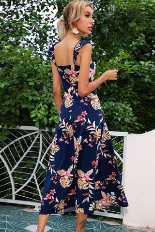 Shop Floral Print Sleeveless Square Neck Slit Midi Dress Now On Klozey Store - Trendy U.S. Premium Women Apparel & Accessories And Be Up-To-Fashion!