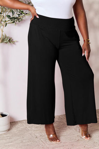 Shop Double Take Full Size Smocked Wide Waistband Wide Leg Pants Now On Klozey Store - Trendy U.S. Premium Women Apparel & Accessories And Be Up-To-Fashion!
