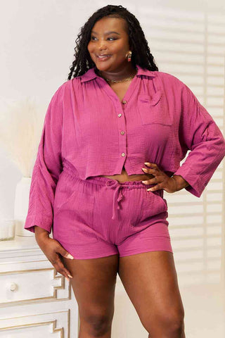 Shop Basic Bae Buttoned Long Sleeve Top and Shorts Set Now On Klozey Store - Trendy U.S. Premium Women Apparel & Accessories And Be Up-To-Fashion!