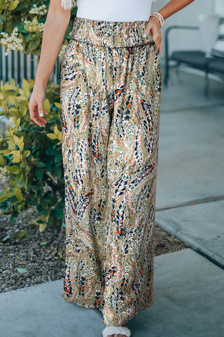 Shop Printed Smocked Waist Wide Leg Pants Now On Klozey Store - Trendy U.S. Premium Women Apparel & Accessories And Be Up-To-Fashion!