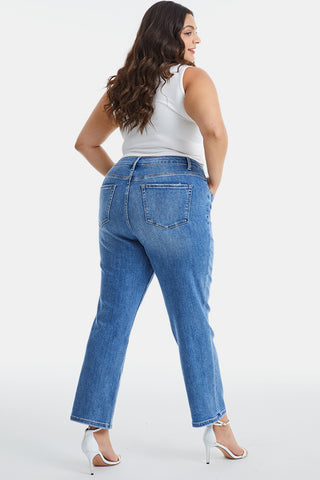 Shop BAYEAS Full Size High Waist Raw Hem Straight Jeans Now On Klozey Store - Trendy U.S. Premium Women Apparel & Accessories And Be Up-To-Fashion!