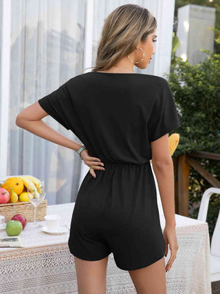Shop Decorative Button Round Neck Short Sleeve Romper Now On Klozey Store - Trendy U.S. Premium Women Apparel & Accessories And Be Up-To-Fashion!