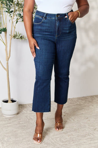 Shop BAYEAS Full Size Raw Hem Straight Jeans Now On Klozey Store - Trendy U.S. Premium Women Apparel & Accessories And Be Up-To-Fashion!