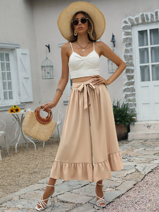 Shop Tie Front Wide Leg Cropped Pants Now On Klozey Store - U.S. Fashion And Be Up-To-Fashion!