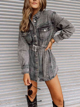 Shop Long Sleeve Collared Denim Dress Now On Klozey Store - Trendy U.S. Premium Women Apparel & Accessories And Be Up-To-Fashion!