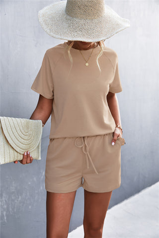 Shop Raglan Sleeve Ruffle Hem Top and Shorts Set with Pockets Now On Klozey Store - Trendy U.S. Premium Women Apparel & Accessories And Be Up-To-Fashion!