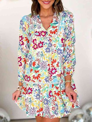 Shop V-Neck Floral Print Long Sleeve Mini Dress Now On Klozey Store - Trendy U.S. Premium Women Apparel & Accessories And Be Up-To-Fashion!