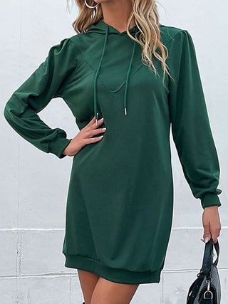 Shop Drawstring Puff Sleeve Hooded Dress Now On Klozey Store - Trendy U.S. Premium Women Apparel & Accessories And Be Up-To-Fashion!