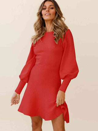 Shop Round Neck Lantern Sleeve Sweater Dress Now On Klozey Store - Trendy U.S. Premium Women Apparel & Accessories And Be Up-To-Fashion!