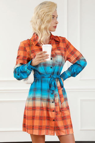 Shop Plaid Button Up Tie-Waist Dress Now On Klozey Store - Trendy U.S. Premium Women Apparel & Accessories And Be Up-To-Fashion!