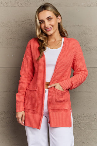 Shop Zenana Bright & Cozy Full Size Waffle Knit Cardigan Now On Klozey Store - Trendy U.S. Premium Women Apparel & Accessories And Be Up-To-Fashion!