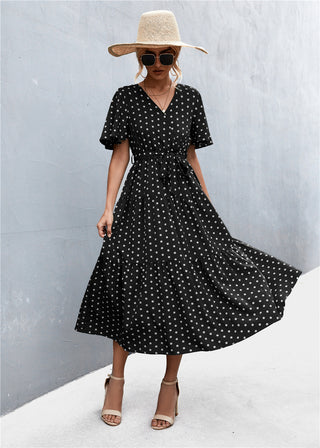 Shop Printed V-Neck Flutter Sleeve Belted Dress Now On Klozey Store - U.S. Fashion And Be Up-To-Fashion!