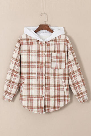 Shop Plaid Drawstring Button Up Long Sleeve Hooded Jacket Now On Klozey Store - Trendy U.S. Premium Women Apparel & Accessories And Be Up-To-Fashion!