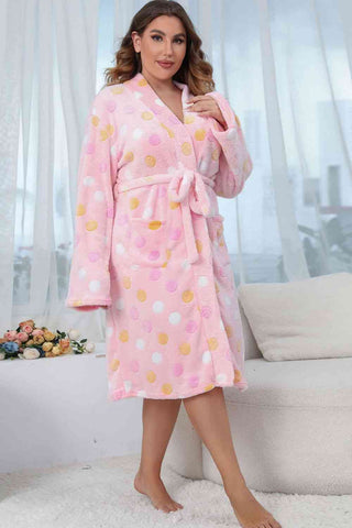 Shop Plus Size Printed Tie Waist Robe with Pocket Now On Klozey Store - Trendy U.S. Premium Women Apparel & Accessories And Be Up-To-Fashion!