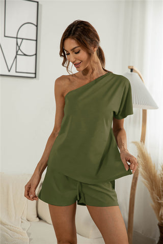 Shop One Shoulder Asymmetry Top & Shorts Now On Klozey Store - U.S. Fashion And Be Up-To-Fashion!