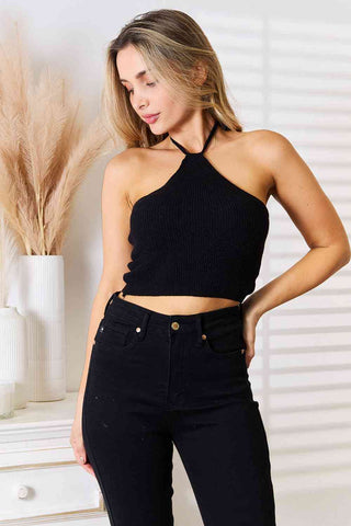 Shop Basic Bae Halter Neck Ribbed Cropped Knit Top Now On Klozey Store - Trendy U.S. Premium Women Apparel & Accessories And Be Up-To-Fashion!