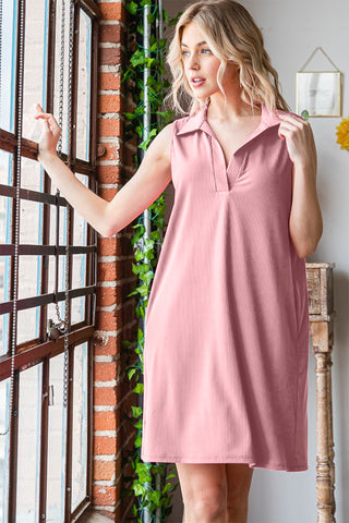 Shop Heimish Full Size Ribbed Johnny Collar Sleeveless Dress Now On Klozey Store - Trendy U.S. Premium Women Apparel & Accessories And Be Up-To-Fashion!
