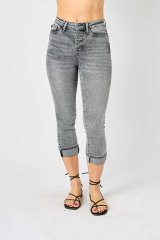 Shop Judy Blue Full Size Button Fly High Waist Cuffed Capris Now On Klozey Store - Trendy U.S. Premium Women Apparel & Accessories And Be Up-To-Fashion!