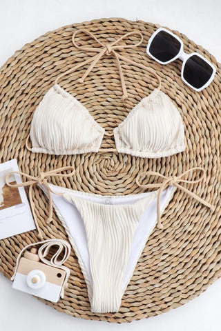 Shop Textured Halter Neck Tied Bikini Set Now On Klozey Store - Trnedy U.S. Premium Women Apparel & Accessories And Be Up-To-Fashion!