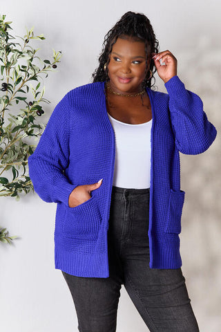 Shop Zenana Full Size Waffle-Knit Open Front Cardigan Now On Klozey Store - Trendy U.S. Premium Women Apparel & Accessories And Be Up-To-Fashion!