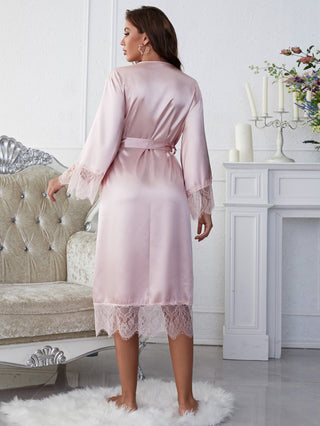Shop Scalloped Trim Tie-Waist Spliced Lace Robe Now On Klozey Store - Trendy U.S. Premium Women Apparel & Accessories And Be Up-To-Fashion!