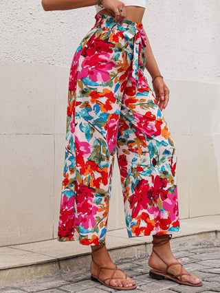 Shop Floral Tie Belt Wide Leg Pants Now On Klozey Store - Trendy U.S. Premium Women Apparel & Accessories And Be Up-To-Fashion!