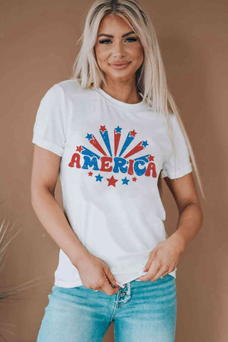 Shop AMERICA Star Graphic Round Neck Tee Now On Klozey Store - Trendy U.S. Premium Women Apparel & Accessories And Be Up-To-Fashion!