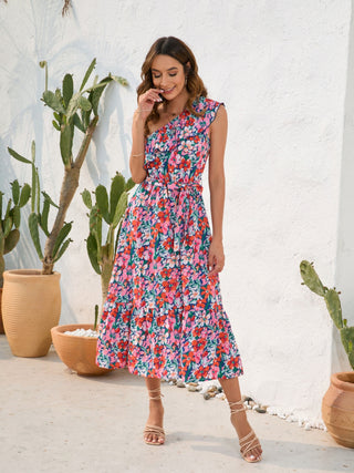 Shop Ruffled Printed One Shoulder Midi Dress Now On Klozey Store - Trendy U.S. Premium Women Apparel & Accessories And Be Up-To-Fashion!