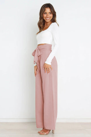 Shop Tie Front Paperbag Wide Leg Pants Now On Klozey Store - U.S. Fashion And Be Up-To-Fashion!