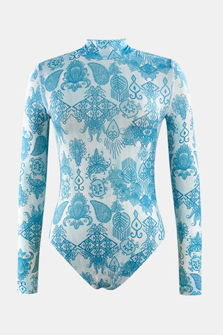 Shop Printed Mock Neck Long Sleeve One-Piece Swimwear Now On Klozey Store - Trendy U.S. Premium Women Apparel & Accessories And Be Up-To-Fashion!