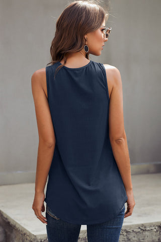 Shop Ribbed Buttoned V-neck Tank Now On Klozey Store - Trendy U.S. Premium Women Apparel & Accessories And Be Up-To-Fashion!