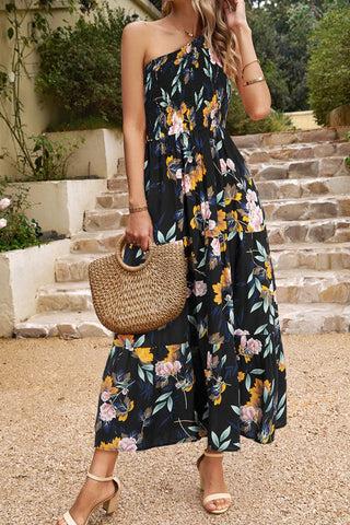 Shop Floral One-Shoulder Sleeveless Dress with Pockets Now On Klozey Store - Trendy U.S. Premium Women Apparel & Accessories And Be Up-To-Fashion!