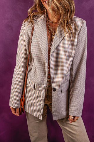 Shop Plaid Lapel Collar Pocketed Long Sleeve Blazer Now On Klozey Store - Trendy U.S. Premium Women Apparel & Accessories And Be Up-To-Fashion!