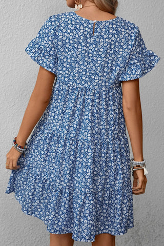 Shop Floral Round Neck Flounce Sleeve Dress Now On Klozey Store - Trendy U.S. Premium Women Apparel & Accessories And Be Up-To-Fashion!