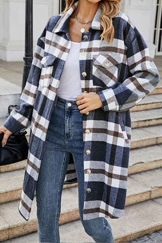Shop Plaid Button Up Collared Neck Coat with Pockets Now On Klozey Store - Trendy U.S. Premium Women Apparel & Accessories And Be Up-To-Fashion!
