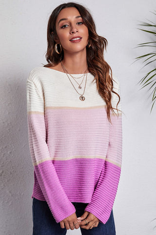 Shop Color Block Horizontal Ribbing Sweater Now On Klozey Store - Trendy U.S. Premium Women Apparel & Accessories And Be Up-To-Fashion!
