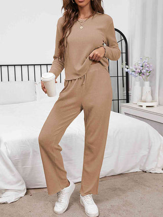 Shop Round Neck Long Sleeve Top and Drawstring Pants Lounge Set Now On Klozey Store - Trendy U.S. Premium Women Apparel & Accessories And Be Up-To-Fashion!