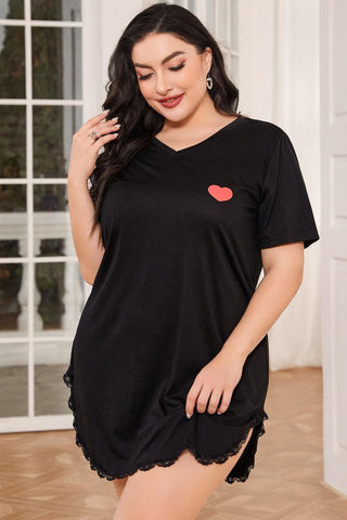 Shop Plus Size Lace Trim V-Neck Short Sleeve Night Dress Now On Klozey Store - Trendy U.S. Premium Women Apparel & Accessories And Be Up-To-Fashion!