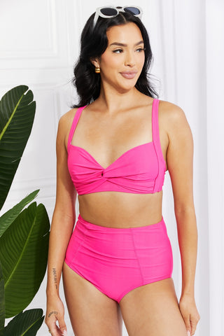 Shop Marina West Swim Take A Dip Twist High-Rise Bikini in Pink Now On Klozey Store - Trendy U.S. Premium Women Apparel & Accessories And Be Up-To-Fashion!