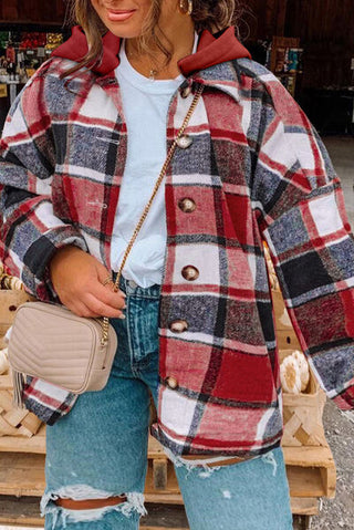 Shop Plus Size Plaid Button Up Hooded Jacket Now On Klozey Store - Trendy U.S. Premium Women Apparel & Accessories And Be Up-To-Fashion!