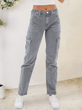 Shop Buttoned Straight Jeans with Cargo Pockets Now On Klozey Store - Trendy U.S. Premium Women Apparel & Accessories And Be Up-To-Fashion!
