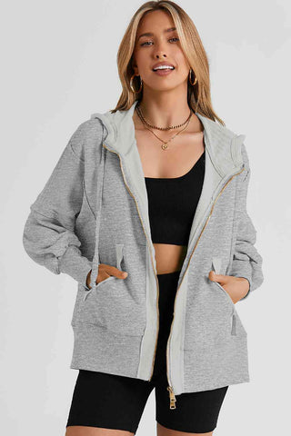 Shop Zip Up Long Sleeve Drawstring Hoodie Now On Klozey Store - Trendy U.S. Premium Women Apparel & Accessories And Be Up-To-Fashion!